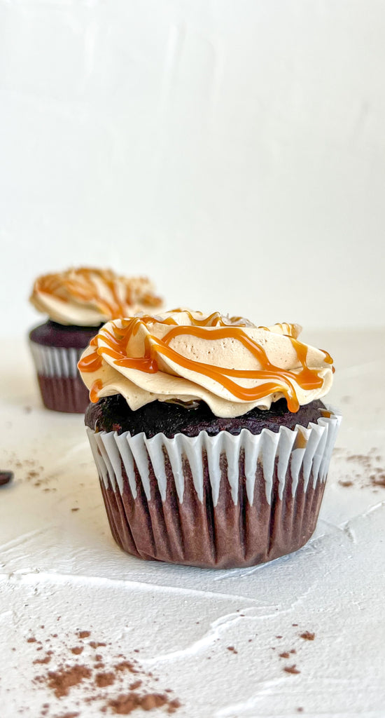 Vegan Chocolate Espresso Caramel Cupcakes
